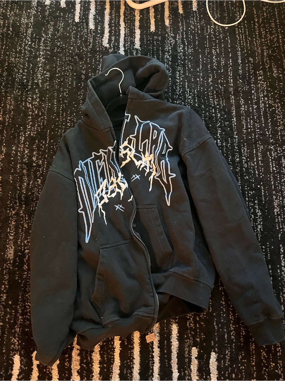 PacSun Black Hoodie with White and Light Blue Graphic